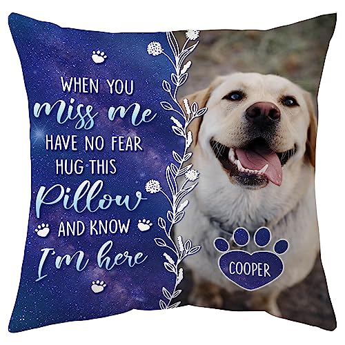 Hyturtle Personalized Pet Memorial Pillow 12"x12" (Insert Included) Sympathy Gifts for Loss of Dog Cat - Remembrance Gifts - Custom Photo Pet Memorial Gifts - When You Miss Me Pillow Sofa Home Decor
