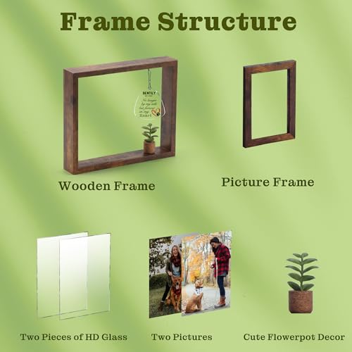 Vasemouh Personalized Pet Memorial Frame Gift for Loss of Dogs, Unique Dog Picture Frame with Customized Name/Date/Text, Wood Rotating 4x6 Cat Bereavement Photo Frame for Pet Lovers, Style 1