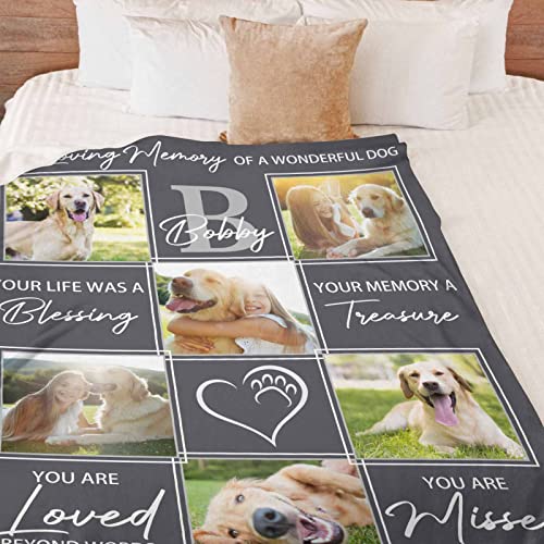 Custom Blanket with Dog Picture Name Personalized Text Blanket Photo Collage Blanket Memorial Gift Loss Dog Sympathy Remembrance Blanket Gift for Kids Pet Lover a Grieving Pet Owner I Love Dog