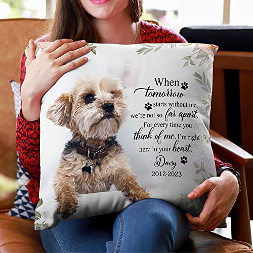 Hyturtle Personalized Pet Photo Memorial Pillow 12"x12" (Insert Included) Sympathy Gifts for Loss of Dog - Dog Remembrance Gifts - Custom Pet Memorial Gifts - When Tomorrow Pillow Sofa Home Decor