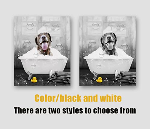 Custom Pet Photos Canvas Wall Art Personalized Cute Dog Cat in Bathtube Pictures Painting Prints, Funny Black and White Animals Bathroom Wall Decor Pet Portrait Framed Artworks Pet Gift Ready To Hang
