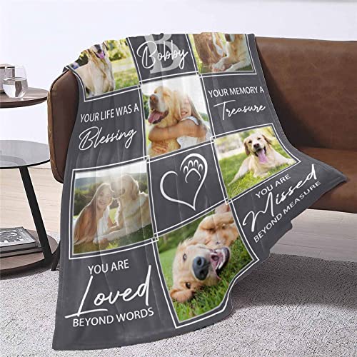 Custom Blanket with Dog Picture Name Personalized Text Blanket Photo Collage Blanket Memorial Gift Loss Dog Sympathy Remembrance Blanket Gift for Kids Pet Lover a Grieving Pet Owner I Love Dog