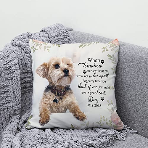 Hyturtle Personalized Pet Photo Memorial Pillow 12"x12" (Insert Included) Sympathy Gifts for Loss of Dog - Dog Remembrance Gifts - Custom Pet Memorial Gifts - When Tomorrow Pillow Sofa Home Decor
