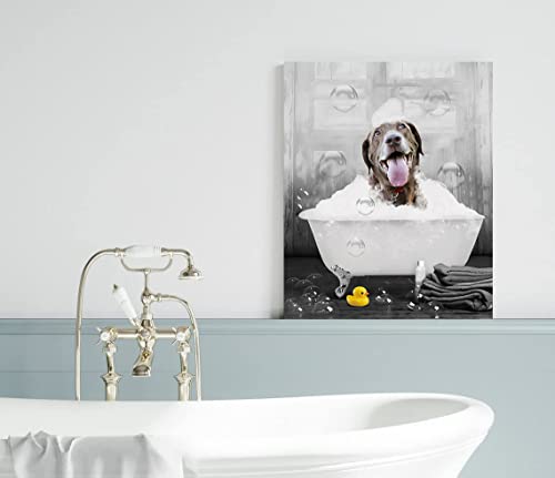 Custom Pet Photos Canvas Wall Art Personalized Cute Dog Cat in Bathtube Pictures Painting Prints, Funny Black and White Animals Bathroom Wall Decor Pet Portrait Framed Artworks Pet Gift Ready To Hang