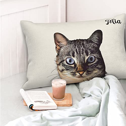 Custom Pet Photo Pillow Cover, Personalized Cat & Dog Pillowcase, 14" x 20" Pet Throw Pillow Case with Photo Name, Two-Sides Printed Cushion Covers, Customized Gifts for Pet Lovers, Pet Memorial Gifts