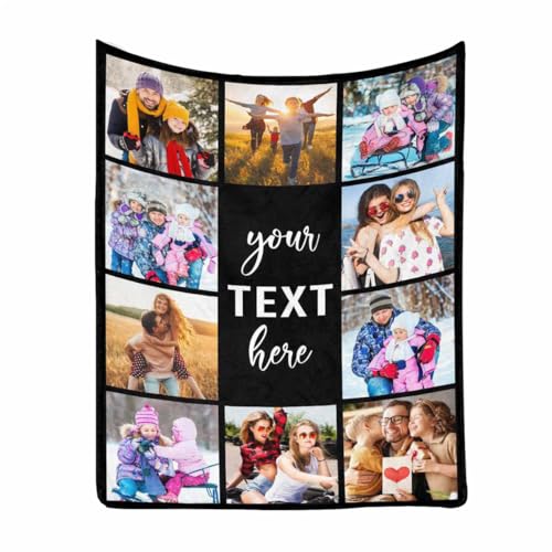 MyPupSocks Custom Photo Collage Blanket for Family, Customized Bed Blanket with 10 Pictures & Text for Best Friends Kids Personalized Your Own Photos on Throw Blanket for Birthday Memorial Gifts
