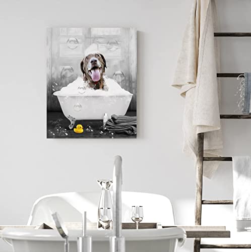 Custom Pet Photos Canvas Wall Art Personalized Cute Dog Cat in Bathtube Pictures Painting Prints, Funny Black and White Animals Bathroom Wall Decor Pet Portrait Framed Artworks Pet Gift Ready To Hang