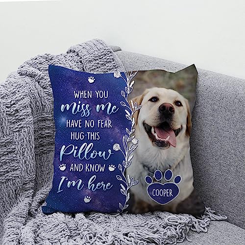 Hyturtle Personalized Pet Memorial Pillow 12"x12" (Insert Included) Sympathy Gifts for Loss of Dog Cat - Remembrance Gifts - Custom Photo Pet Memorial Gifts - When You Miss Me Pillow Sofa Home Decor