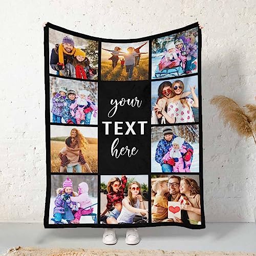MyPupSocks Custom Photo Collage Blanket for Family, Customized Bed Blanket with 10 Pictures & Text for Best Friends Kids Personalized Your Own Photos on Throw Blanket for Birthday Memorial Gifts