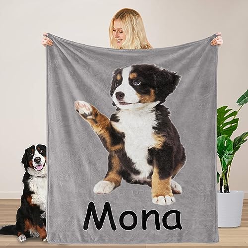 GlisterGlow Personalized Dog Blanket with Text and Photos -Customized Dog Gifts for Dog -Dog Memorial Gift for Dog Lovers Mom Dad