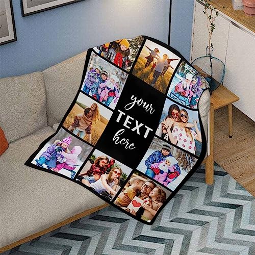 MyPupSocks Custom Photo Collage Blanket for Family, Customized Bed Blanket with 10 Pictures & Text for Best Friends Kids Personalized Your Own Photos on Throw Blanket for Birthday Memorial Gifts