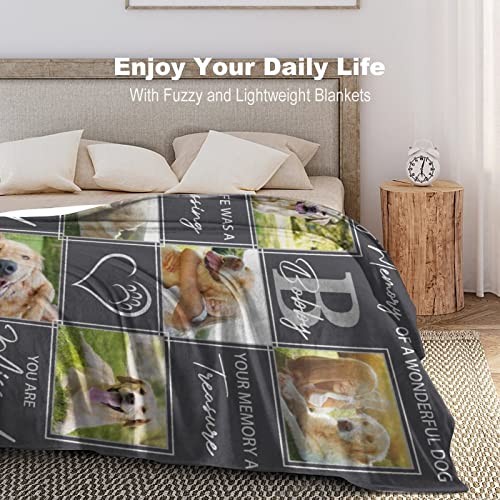 Custom Memorial Blanket Gifts for Dog Lover: Personalized Puppy Photo Collage Throw Blanket with Picture Name in Loving Memory Blanket - Made in USA