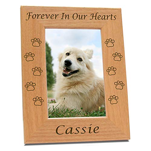 Etched In My Heart Pet Memory Frame Personalized Dog Memorial Gifts (4x6 Photo) w/ “Paw Prints” Custom Message on Rustic Alder Wood for Loving Memorabilia Picture of Deceased & RIP (6x8 Size)Q