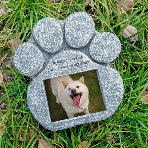 EXPAWLORER Pet Memorial Gifts - Pawprint Dog Memorial Gifts for Loss of Dog with Personalized Picture Frame, Pet Headstone Grave Markers with Sympathy Poem Remembrance Tombstone in Lawn Backyard