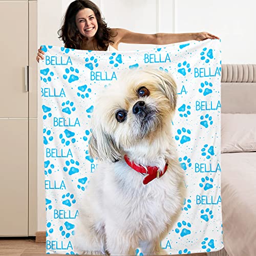 OARSE Personalized Pet Blanket with Dogs Picture Custom Dog Memorial Blanket Cat Throw Blankets Customized Photo Gift for Pets Lovers - Flannel, Queen