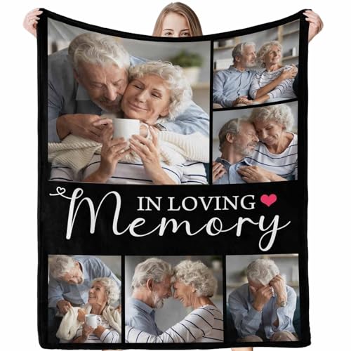 LOSARON Personalized Sympathy Blanket Custom Memorial Blankets with Photos Bereavement Blanket Grief,Memorial Gift for Loss of Mother Dad in Heaven