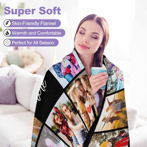MyPupSocks Custom Photo Collage Blanket for Family, Customized Bed Blanket with 10 Pictures & Text for Best Friends Kids Personalized Your Own Photos on Throw Blanket for Birthday Memorial Gifts
