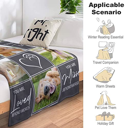 Custom Memorial Blanket Gifts for Dog Lover: Personalized Puppy Photo Collage Throw Blanket with Picture Name in Loving Memory Blanket - Made in USA