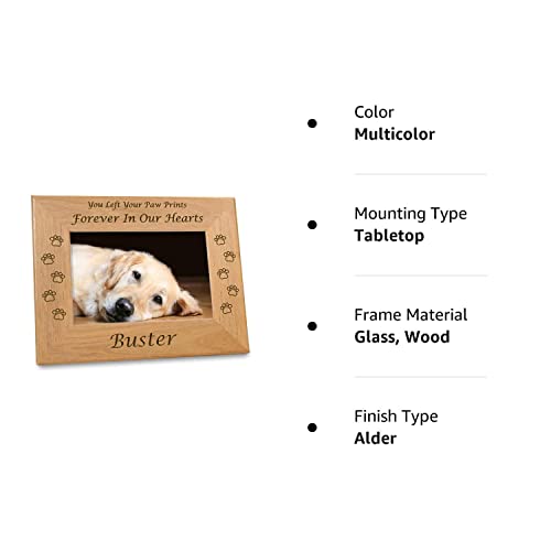 Etched In My Heart Pet Memory Frame Personalized Dog Memorial Gifts (4x6 Photo) w/ “Paw Prints” Custom Message on Rustic Alder Wood for Loving Memorabilia Picture of Deceased & RIP (6x8 Size)