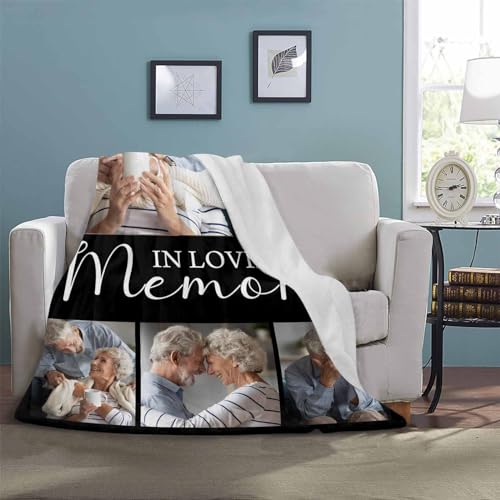 LOSARON Personalized Sympathy Blanket Custom Memorial Blankets with Photos Bereavement Blanket Grief,Memorial Gift for Loss of Mother Dad in Heaven