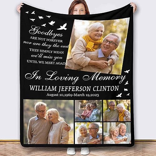 Artsadd Custom Blanket for Mom in Heaven Personalized Goodbye Lover Memorial Throw Blanket with Picture Customized Loss Gift for Loved One Son, Daughter, Grandma, Grandpa, Dog, Cat 60x80