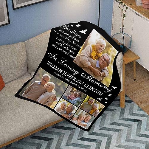 Artsadd Custom Blanket for Mom in Heaven Personalized Goodbye Lover Memorial Throw Blanket with Picture Customized Loss Gift for Loved One Son, Daughter, Grandma, Grandpa, Dog, Cat 60x80