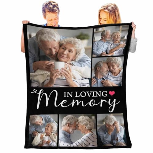 LOSARON Personalized Sympathy Blanket Custom Memorial Blankets with Photos Bereavement Blanket Grief,Memorial Gift for Loss of Mother Dad in Heaven