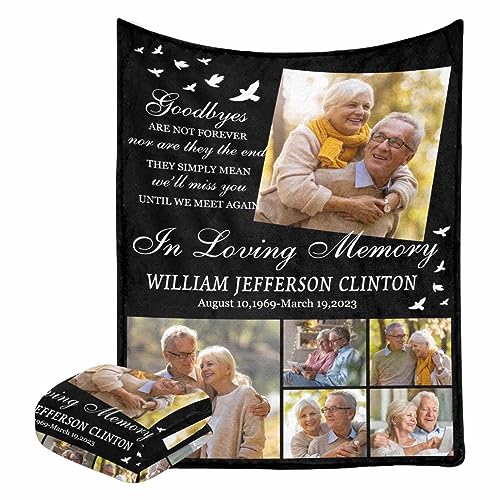 Artsadd Custom Blanket for Mom in Heaven Personalized Goodbye Lover Memorial Throw Blanket with Picture Customized Loss Gift for Loved One Son, Daughter, Grandma, Grandpa, Dog, Cat 60x80