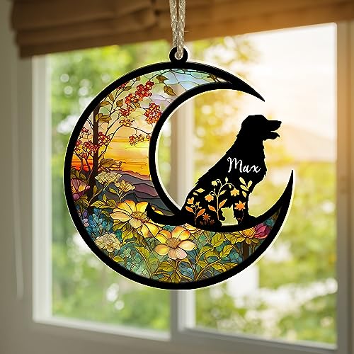 Nazenti Dog Memorial Suncatcher, Personalized Name Dog Breeds Suncatcher, Loss of Pet Sympathy Gift, Stained Glass Light Catcher, Suncatcher Hang for Pet Christmas Tree, Xmas Gifts