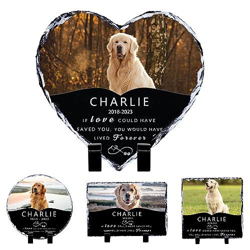 Lcyawer Pet Memorial Stones for Dog, Personalized Memorial Garden Stone with Photo Name, Pet Loss Gifts, Dog Memorial Gift for Loss of Dogs, Loss of Cat Sympathy Gifts, Heart Shaped Dogs Grave Marker