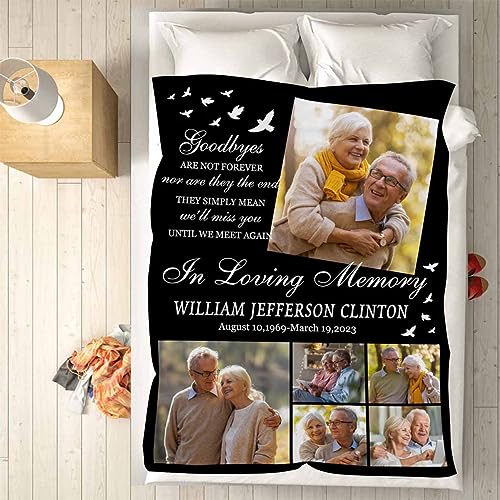 Artsadd Custom Blanket for Mom in Heaven Personalized Goodbye Lover Memorial Throw Blanket with Picture Customized Loss Gift for Loved One Son, Daughter, Grandma, Grandpa, Dog, Cat 60x80