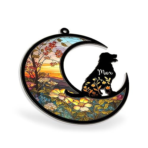 Nazenti Dog Memorial Suncatcher, Personalized Name Dog Breeds Suncatcher, Loss of Pet Sympathy Gift, Stained Glass Light Catcher, Suncatcher Hang for Pet Christmas Tree, Xmas Gifts