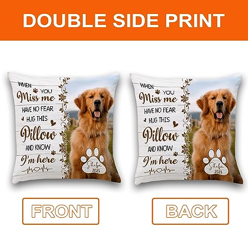 NHI Clothing Personalized Memorial Pets Pillow Case, Custom Pets Photo with Text - Variety Size - Polyester Cover - Optional Insert - Double Sided - Gift for Lover Pets
