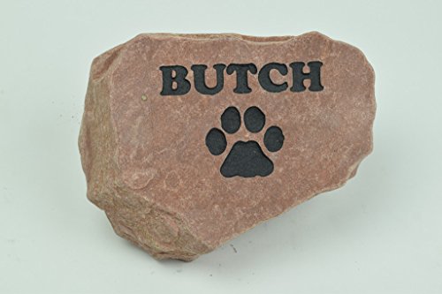 GraphicRocks Personalized Red Pet Memorial Stone Headstone Grave Marker Dog or Cat with Paw Print and Engraved with Name of Your Pet