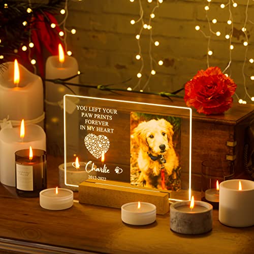 Bemaystar Personalized Pet Memorial Gifts Dog Memorial Gifts for Loss of Dog Pet Loss Gifts in Memory of Dog Night Lights Custom Dog Memorial Plaque Cat Memorial Photo Frame Pet Sympathy Gifts