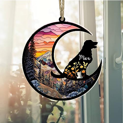 Nazenti Dog Memorial Suncatcher, Personalized Name Dog Breeds Suncatcher, Loss of Pet Sympathy Gift, Stained Glass Light Catcher, Suncatcher Hang for Pet Christmas Tree, Xmas Gifts