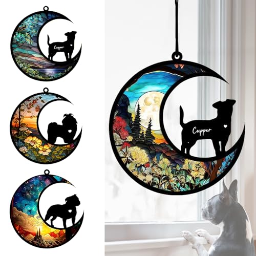 BOXTOHEART Dog Memorial Suncatcher, Personalized Pet Breeds Suncatcher with Name Date, Pet Loss Suncatcher, Stained Glass Light Catcher, Dog Memorials & funerary, Gifts for Pet Loss