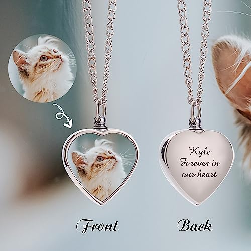 Custom Ashes Necklace Pet Memorial Gift with Photo Text,Personalized Dog/Cat Cremation Jewelry Keepsake.Double-sided customized heart-shaped pendant urn necklaces for dog cat lover Women and Men