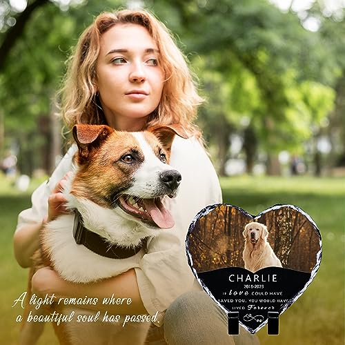 Lcyawer Pet Memorial Stones for Dog, Personalized Memorial Garden Stone with Photo Name, Pet Loss Gifts, Dog Memorial Gift for Loss of Dogs, Loss of Cat Sympathy Gifts, Heart Shaped Dogs Grave Marker