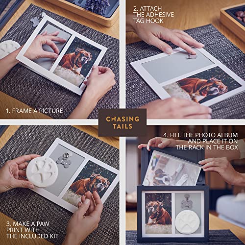 Chasing Tails Keepsake Pet Urns for Dogs Ashes - Wooden Memorial Dog Urns for Ashes Personalized, Premium Cat Urns for Ashes, Clay Imprint Kit, Pet Paw Print Kit, Keepsake Memory Frame, Photo Book