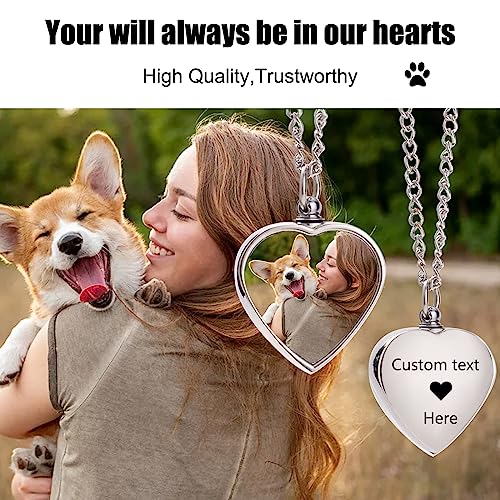 Custom Ashes Necklace Pet Memorial Gift with Photo Text,Personalized Dog/Cat Cremation Jewelry Keepsake.Double-sided customized heart-shaped pendant urn necklaces for dog cat lover Women and Men