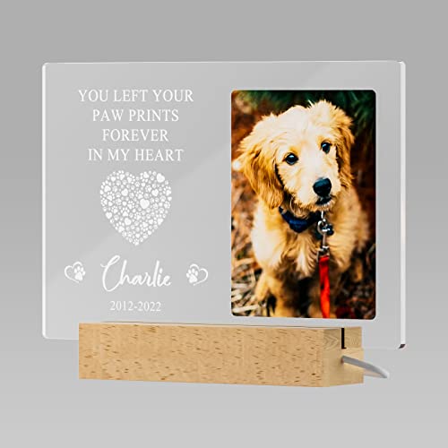 Bemaystar Personalized Pet Memorial Gifts Dog Memorial Gifts for Loss of Dog Pet Loss Gifts in Memory of Dog Night Lights Custom Dog Memorial Plaque Cat Memorial Photo Frame Pet Sympathy Gifts