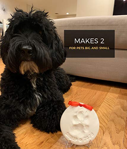 Ultimate Pawprint Keepsake Kit (Makes 2) - Paw Print Christmas Ornament w/ Bonus Personalization Tool & Display Stands! For Dogs, Cats & Pets. Non-toxic. Clay Air-Dries Soft, Light & Uncrackable.