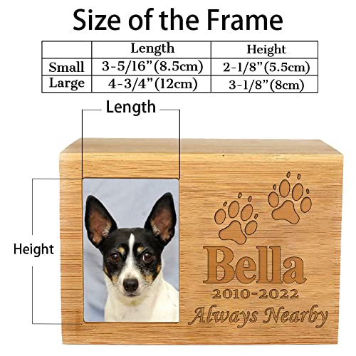 ODB Personalized Cremation Urns for Dogs Ashes, Wooden Pet Memorial Keepsake Urns, Photo Box Pet Cremation Urn