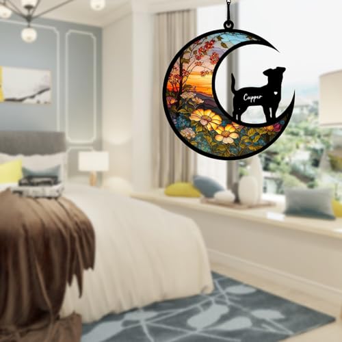 BOXTOHEART Dog Memorial Suncatcher, Personalized Pet Breeds Suncatcher with Name Date, Pet Loss Suncatcher, Stained Glass Light Catcher, Dog Memorials & funerary, Gifts for Pet Loss