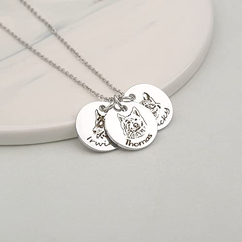 Anavia Personalized Pet Portrait Necklace, Handmade Pet Dog Cat Memorial Jewelry Gift, Customized Round Disc Photo Engraved Necklace Pet Gifts for Animal Lover Dog Mom(1 Disc, Silver)
