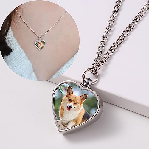 Custom Ashes Necklace Pet Memorial Gift with Photo Text,Personalized Dog/Cat Cremation Jewelry Keepsake.Double-sided customized heart-shaped pendant urn necklaces for dog cat lover Women and Men