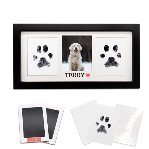 MYPAWLETS Paw Print Frame & Ink Pads Kit,Dog or Cat Paw Print Kit,2 No Mess Ink Pads for Pets,Paw Print Stamp Pad for Dogs,Wooden Pet Memorial Frame,Personalized Pet Paw Print Gifts