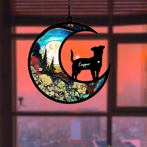 BOXTOHEART Dog Memorial Suncatcher, Personalized Pet Breeds Suncatcher with Name Date, Pet Loss Suncatcher, Stained Glass Light Catcher, Dog Memorials & funerary, Gifts for Pet Loss