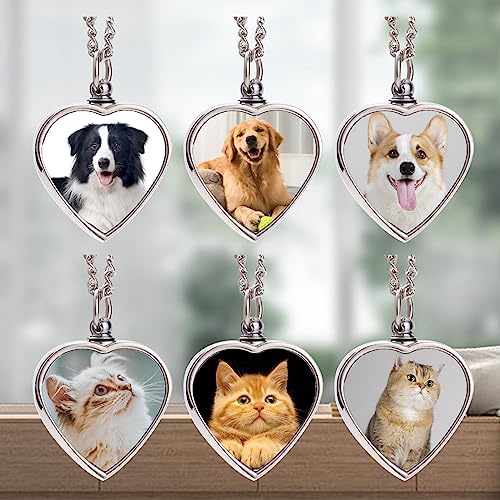 Custom Ashes Necklace Pet Memorial Gift with Photo Text,Personalized Dog/Cat Cremation Jewelry Keepsake.Double-sided customized heart-shaped pendant urn necklaces for dog cat lover Women and Men
